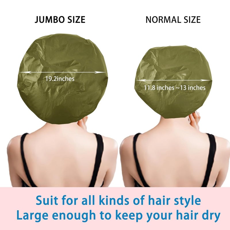 CHFONG Extra Large Shower Cap 2 PCS Waterproof Shower Caps for Women, Super Jumbo Shower Cap, Reusable Super Large Bath Caps Hair Cap for Long Thick Curly Hair, Locs, Twist Braids - Green + White - Image 4